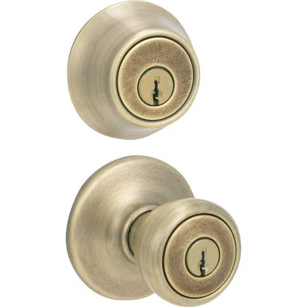 Antique Brass Deadbolt and Door Knob Combo